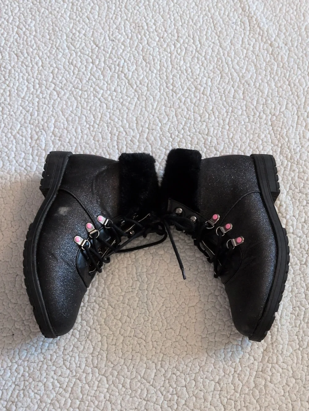 Juicy Couture Lace Up Sparkle Faux Fur Ankle Boots Gorpcore Feminine Whimsigoth